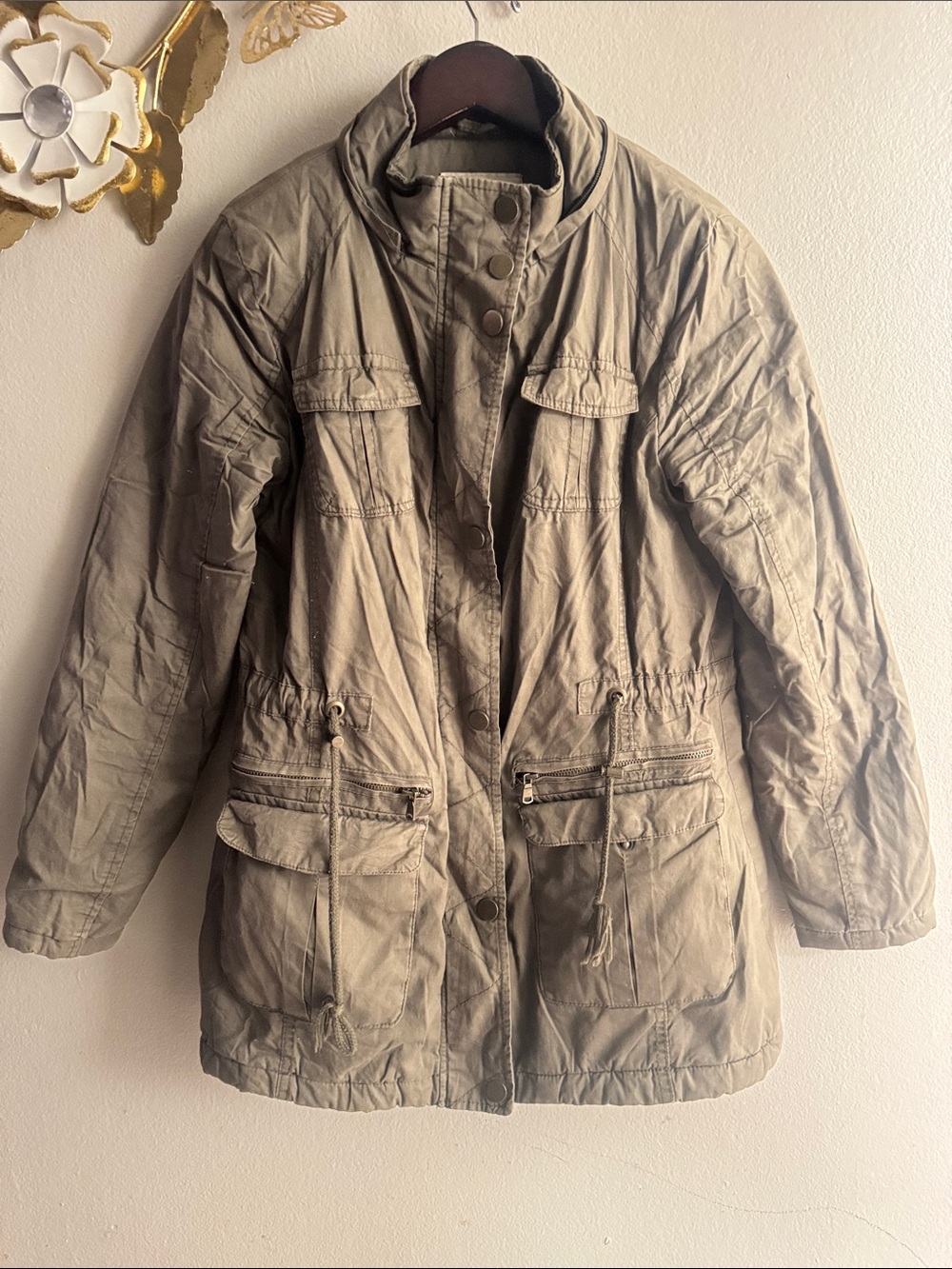 YMI Olive Green Women's Utility Jacket with Drawcord Waist